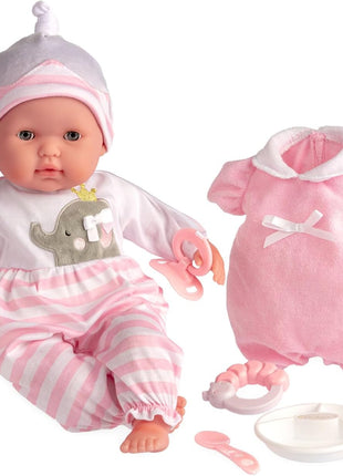 15" Realistic Soft Body Baby Doll with Open/Close Eyes | JC Toys - Berenguer Boutique | 10 Piece Gift Set with Bottle, Rattle, Pacifier & Accessories | Pink | Ages 2+