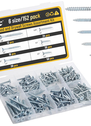 Mr. Pen- Wood Screws Assortment Kit, 152 pcs, Silver, Phillips Flat Head | 6 Sizes (2", 1-1/2", 1-1/4", 1", 3/4", 1/2"), Durable Assorted Wood Screws for Woodworking & Household, Storage Box Included