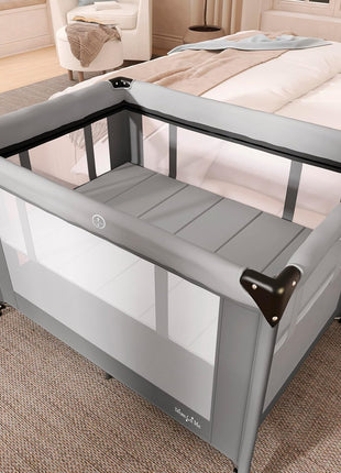 Dream On Me Zazzy Portable Playard with Bassinet - 360? Mesh Visibility, Quick Folding Travel Friendly Design, Carry Bag and Foldable Mattress Pad Included, Compact and Lightweight - Gray