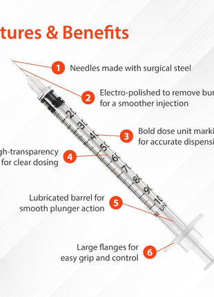 Easy Touch U-100 Insulin Syringe with Needle, 31G 1cc 5/16-Inch (8mm), Box of 100