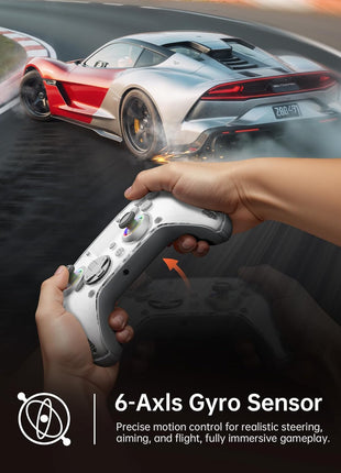 GUSGU G7 Wireless Gaming Controller with Interactive Screen, 1000Hz Polling Rate, Hall Joysticks & Triggers, 4 Programmable Buttons, Compatible with PC, Switch1, PS4, iOS, Android, Gray