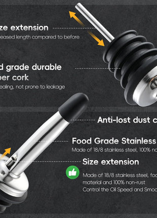AOZITA 12 Pack Classic Bottle Pourers, Stainless Steel Liquor Pour Spouts Tapered Spout   Liquor Pourers with Rubber Dust Caps for Alcohol, Olive Oil,Bar Bartender Accessories