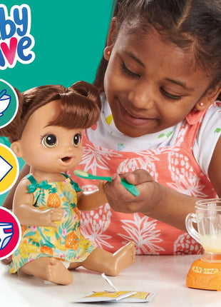 Baby Alive Magical Mixer Baby Doll Tropical Treat with Blender Accessories, Drinks, Wets, Eats, Brown Hair Toy for Kids Ages 3 and Up