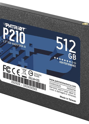 Patriot P210 512GB Internal SSD - SATA 3 2.5" - Solid State Drive - P210S512G25 | Form factor: 2.5"; Interface: SATA 3.