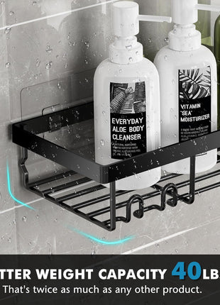 Moforoco Shower Caddy Shelf Organizer Rack, Self Adhesive Black Bathroom Shelves Basket, Home Farmhouse Wall Inside Organization and Storage Decor Rv Accessories, First Camper Apartment Essentials