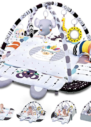Baby Gym Play Mat, 8-in-1 Tummy Time Mat & Activity Gym, Washable Ball Pit, Infant Play Mat with Detachable Toys for Sensory Exploration and Motor Skill Development