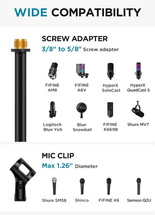 InnoGear Mic Stand, Microphone Stand Floor Detachable Boom Mic Arm Stands with Weighted Round Base, Height Adjustable from 34 inch to 60 inch for Blue Yeti HyperX QuadCast Shure SM58 Samson Q2U Fifine K669B