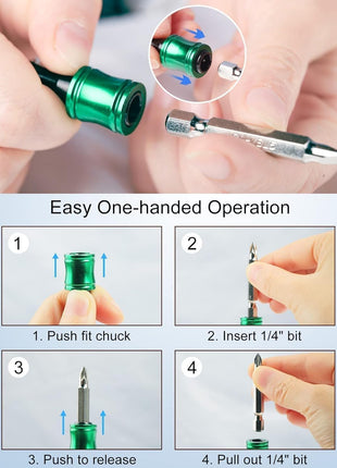 Push to Unlock,Katerk 6pcs 1/4 inch Hex Shank Aluminum Alloy Screwdriver Bit Holder Light-Weight Quick-Change Extension Bar Keychain Drill Screw Adapter Portable,Black Carabiner,Tool Gifts for Men