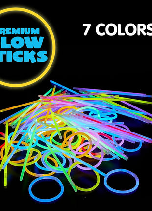 JOYIN 100 Pcs 8" Glow sticks Bulk Party Favors Pack, Neon Glow in the Dark Party Supplies, Light Up Necklaces and Bracelets with Connectors, Easter, Football, Birthday Decorations