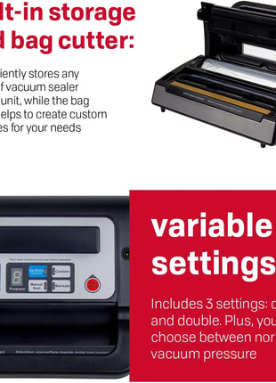 Nesco Deluxe Food VS-12 Vacuum Sealer, 130 Watts, Kit Bags & Viewing Lid, Compact, Silver