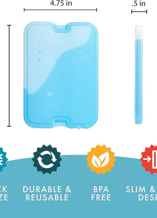 Cool Coolers by Fit & Fresh 4 Pack XL Slim Ice Packs, Quick Freeze Space Saving Reusable Ice Packs for Lunch Boxes or Coolers