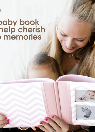 Pearhead Baby Memory Book, First 5 Years Baby Milestone Book, Pregnancy Journal, Gender Neutral Newborn Keepsake, With Clean-Touch Ink Pad For Baby's Handprint or Footprint, Pink Chevron