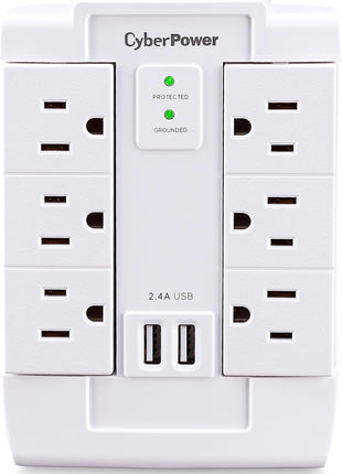 CyberPower CSP600WSURC2 Surge Protector, 1500J/125V, 6 Swivel Outlets, 2 USB Charging Ports, Wall Tap Design, White, UL listed