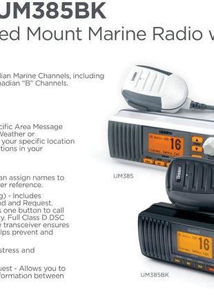 Uniden UM385 25 Watt Fixed Mount Marine Vhf Radio, Waterproof IPX4 with Triple Watch, Dsc, Emergency/Noaa Weather Alert, All Usa/International/Canadian Marine Channels, Memory Channel Scan, White