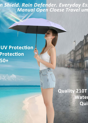 BAODINI Travel Mini Umbrella for Purse With Case Small Compact UV Sun Protection Sun Lightweight Tiny Pocket Manual Open Close Umbrella for Women Kids and Men