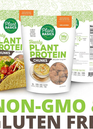 Plant Basics - Hearty Plant Protein - Unflavored Chunks, 1 lb, Non-GMO, Gluten Free, Low Fat, Low Sodium, Vegan, Meat Substitute