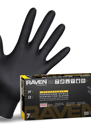 Raven Powder Free Nitrile Disposable Gloves | 7 Mil | Latex Free, Chemical + Puncture Resistant, Single Use |