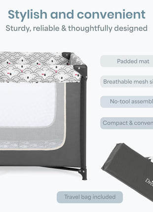 Dream On Me Zodiak Baby Playard, Breathable Mesh Sides, Soft Comfortable Mattress, Quick & Easy to Fold with Travel Carry Bag, Compact Space Saving Design - Gray