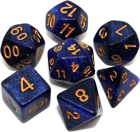 DND Dice Set Dark Blue Mix Black Nebula Dice for Dungeon and Dragons D&D RPG Role Playing Games 7Pcs Polyhedral Dice with Dice Bag