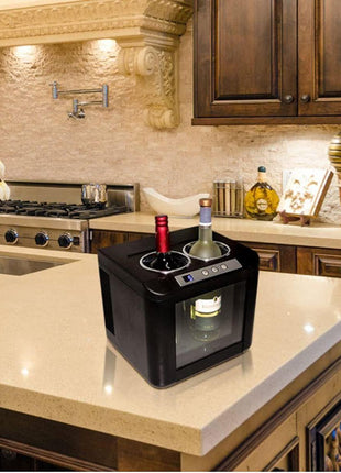 Vinotemp 2-Bottle Wine Chiller Refrigerator with Open Countertop Freestanding Design, Electric Wine Cooler with Adjustable Temperature Control, 2-Bottle, Black