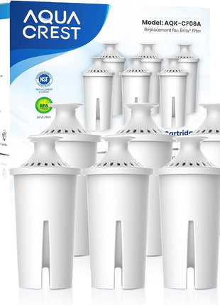 AQUA CREST Replacement for Brita® Filter, Brita® Water Pitchers and Dispensers, Classic OB03, Mavea® 107007, and More, NSF Certified Pitcher Water Filter, 1 Year Filter Supply, 6 Count