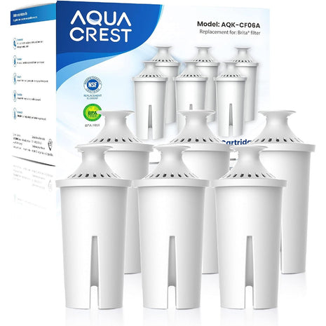 AQUA CREST Replacement for Brita® Filter, Brita® Water Pitchers and Dispensers, Classic OB03, Mavea® 107007, and More, NSF Certified Pitcher Water Filter, 1 Year Filter Supply, 6 Count