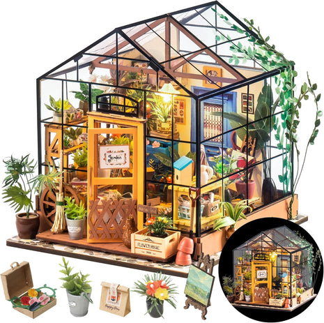 Rolife DIY Miniature Greenhouse Kits for Adults - Cathy's Flower House | Beginner-Friendly Diorama Kits Mayberry Street Tiny House For Adults, Birthday/Christmas Decor Crafts Gifts For Plant Lovers