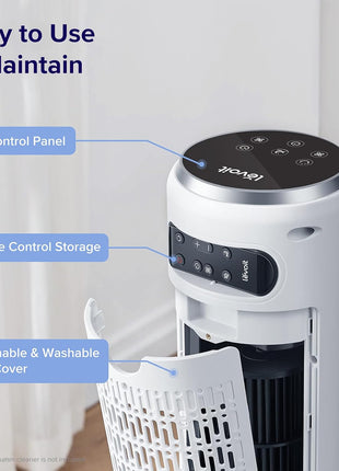 Levoit Tower Fan for Bedroom, 28ft/s Fans that Blow Cold Air, 28dB Quiet | Standing Floor Fan for Room, 90° Oscillating, 5 Speeds 4 Modes & Temp Sensor, Bladeless, 12H Timer, Remoter, 36 inch, White