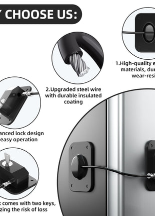 RORMGO Refrigerator Lock 2 Packs, Fridge Lock with Silicone Wire Protection Fridge Locks for Kids Easy to Use and Install Cabinet Locks with Key, Black