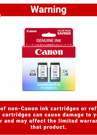 Canon PG-275 / CL-276 Genuine Ink Value Pack (2 Cartridges), Compatible with TS3520/3522/4722/3720/3722, TR4720