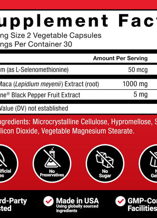 Force Factor Black Maca Root Vitality Supplement for Men with Superior Absorption and Power, Natural Maca Negra Extract, Fundamentals Series, 1000mg, 60 Capsules | with BioPerine for Superior Absorption, Natural Maca Negra Extract, 1000mg, 60 Capsules