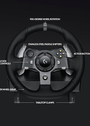Logitech G920 Driving Force Racing Wheel and Floor Pedals, Real Force Feedback, Stainless Steel Paddle Shifters, Leather Steering Wheel Cover for Xbox Series X|S, Xbox One, PC, Mac - Black