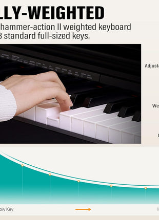 AODSK 88 Key Weighted keyboard piano,Hammer Action Digital Piano with Speakers,Furniture Stand and Triple Pedals,piano keyboard 88 keys Beginner's Course  Comes With Headphones,Piano Lessons,B 83S