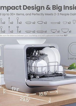 COMFEE' Portable Mini Dishwasher Countertop with 1.32Gal Built-in Water Tank for Apartments& RVs, No Hookup Needed, 6 Programs, 360° Dual Spray, 162°F High-Temp& Air-Dry Function