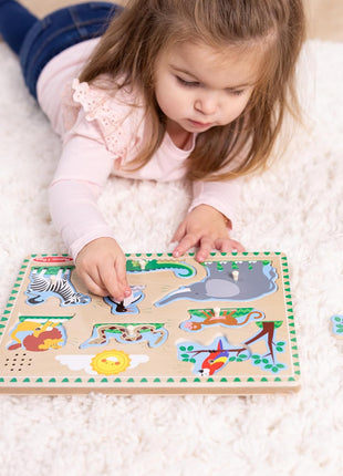Melissa & Doug Zoo Animals Sound Puzzle – 8-Piece Wooden Peg Puzzle with Light-Activated Sounds, Music Learning Toy for Toddlers and Preschoolers Ages 2+