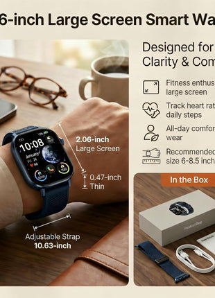 2026 Distance & Pace GPS Running Watch for Runners - Call & Text, AMOLED Large Screen, 50m Waterproof Swimming, Calorie & Step Counter, 2 Bands, Long Battery, for Seniors Men Women(Blue)