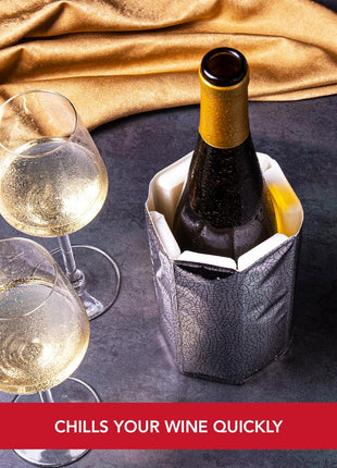 Vacu Vin Wine Bottle Chiller – Flexible Wine Cooler Sleeve – Reusable Ice Pack Bottle Cooler – Portable Wine Chiller for White Wine and Red Wine – Silver
