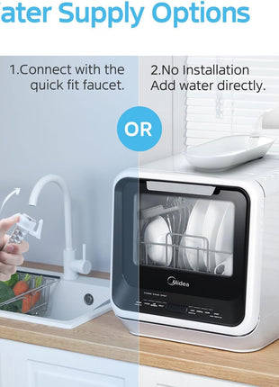 Midea MDC17P0ABB Portable Countertop Mini 1.32Gal Built-in Water Tank, No Hookup Needed, 6 Programs, 360° Dual Spray, 162°F High-Temp& Air-Refresh Function, Dishwasher for Apartments& RVs, Black