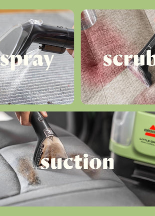 BISSELL Little Green Mini Cordless Portable Carpet Cleaner, 4015 | HydroRinse self-cleaning tool; 4-in. tough stain tool; cordless freedom for upholstery & car detailing