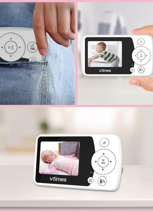 VTimes Baby Monitor with Camera and Audio, No WiFi, 2.4" LCD Screen, Two-Way Talk, Portable, Night Vision, 1000ft Range, Temperature Sensor, Alarm and Lullaby, for Baby Shower