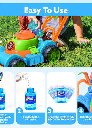SLOOSH Spill-Proof Bubble Lawn Mower Toddler Toys Bubble Machine | Pretend Gardening Play Toy for Age 1 2 3 1-3 Year Old Baby Boys Girls for Indoor Outdoor Use Birthday Gifts (Blue)