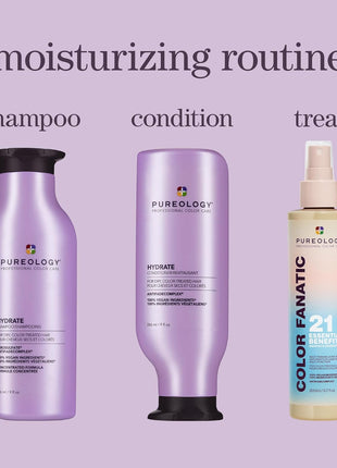 Pureology Hydrate Shampoo - For Dry or Color Treated Hair, Moisturizing Shampoo For Hydration & Softness, With Rose Extract & Green Tea, Vegan & Sulfate-Free