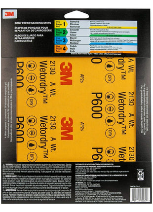 3M Wetordry Sandpaper, 32036, 600 Grit, 9 in x 11 in, 5 Sheets Per Pack