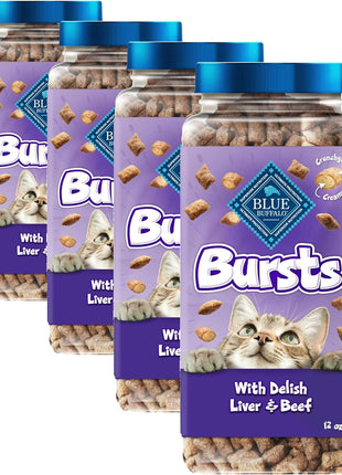 Blue Buffalo Bursts Crunchy & Creamy Cat Treats, Great for Training, Delish Liver & Beef, 12-oz. Tub (Pack of 4)