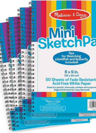 Melissa & Doug Mini-Sketch Spiral-Bound Pad (6 x 9 inches) - 4-Pack Sketch Book for Kids, Kids Drawing Paper, Drawing and Coloring Pads