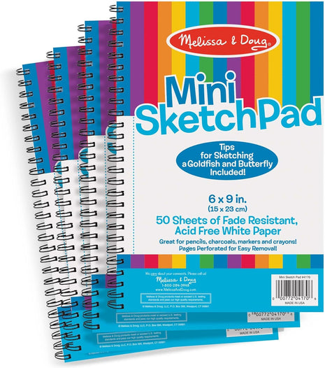Melissa & Doug Mini-Sketch Spiral-Bound Pad (6 x 9 inches) - 4-Pack Sketch Book for Kids, Kids Drawing Paper, Drawing and Coloring Pads