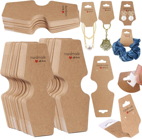 200PCS Bracelet Display Cards Necklace Holder Cards Self Adhesive Jewelry Packaging Selling Card for Small Business (Brown, 1.8x4.7 inches)