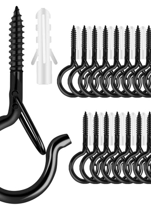 FSAH 36 PCS Q-Hanger Hooks with Safety Buckle, Windproof Screw Hooks for Outdoor String Lights Hanging Christmas Lights, Plants, with 1 Wing Nut Driver