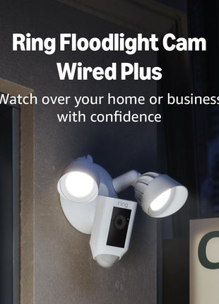 Ring Floodlight Cam Wired Plus, Outdoor home or business security with motion-activated 1080p HD video and floodlights, White