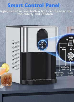 Nugget Ice Makers Countertop, Self-Dispensing Pellet Ice Maker, 44Lbs/24H, Portable Pebble Ice Maker Machine with Self-Cleaning, Soft Chewable Ice Makers for Home Kitchen Office, Silver